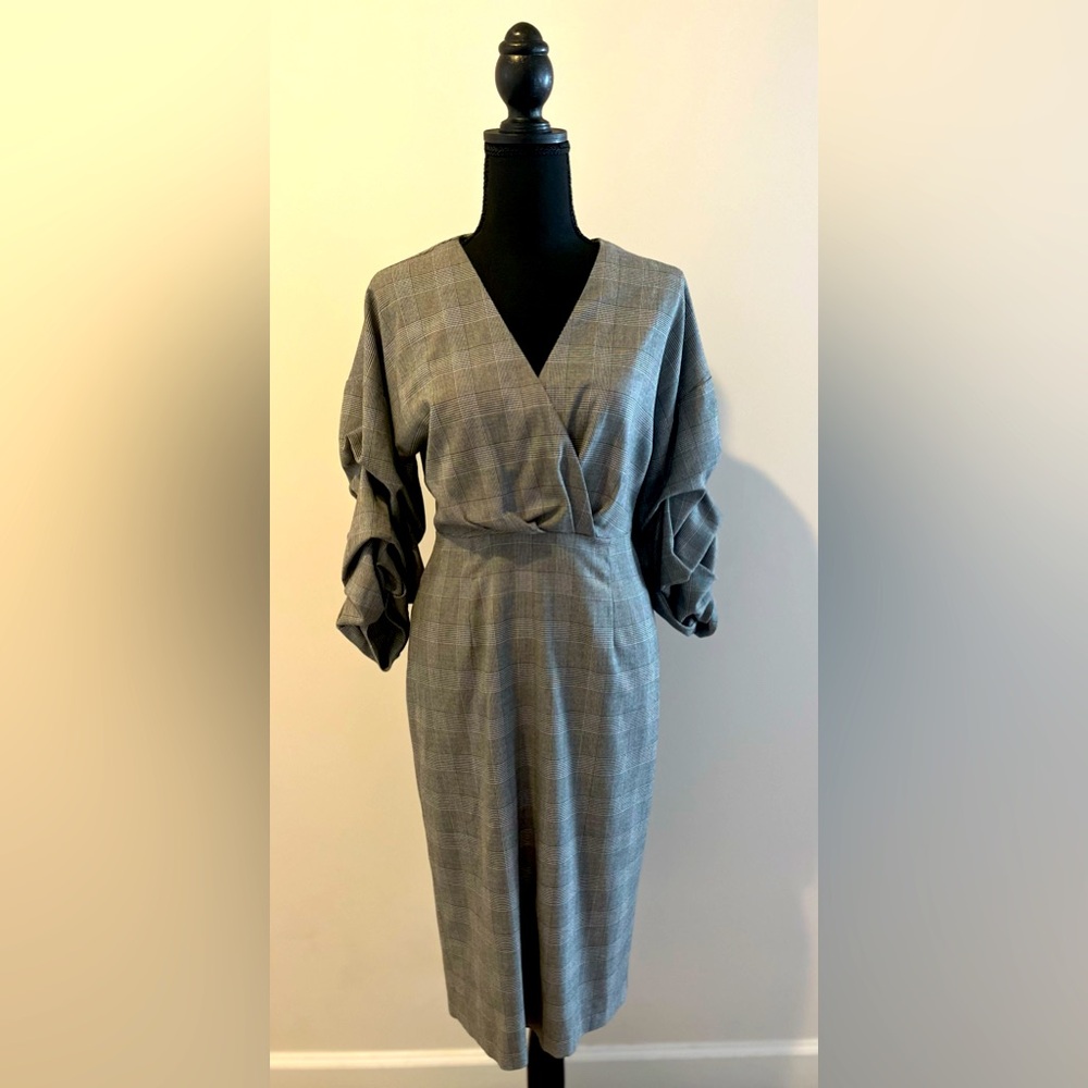 Zara Gray Checkered Midi Dress